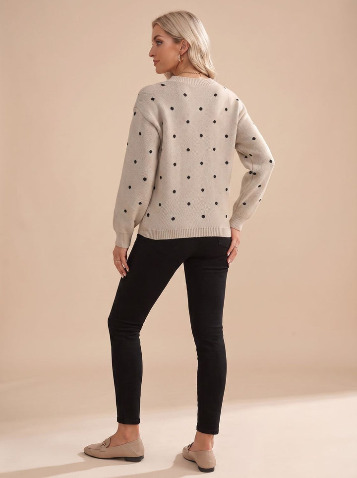 Nina | Women's Polka Dot Round-Neck Long-Sleeve Knit Sweater
