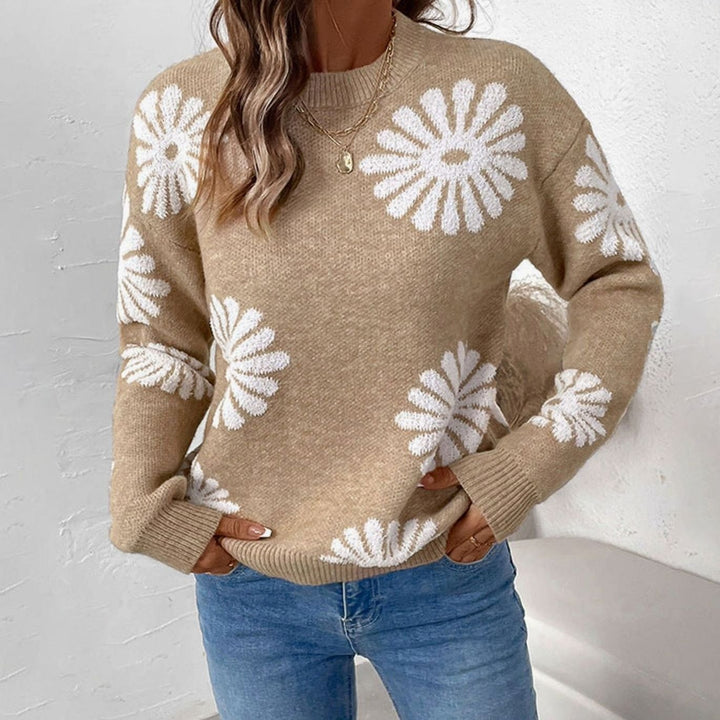 Soraya | Women's Relaxed-Fit Floral Intarsia Knit Round-Neck Jumper