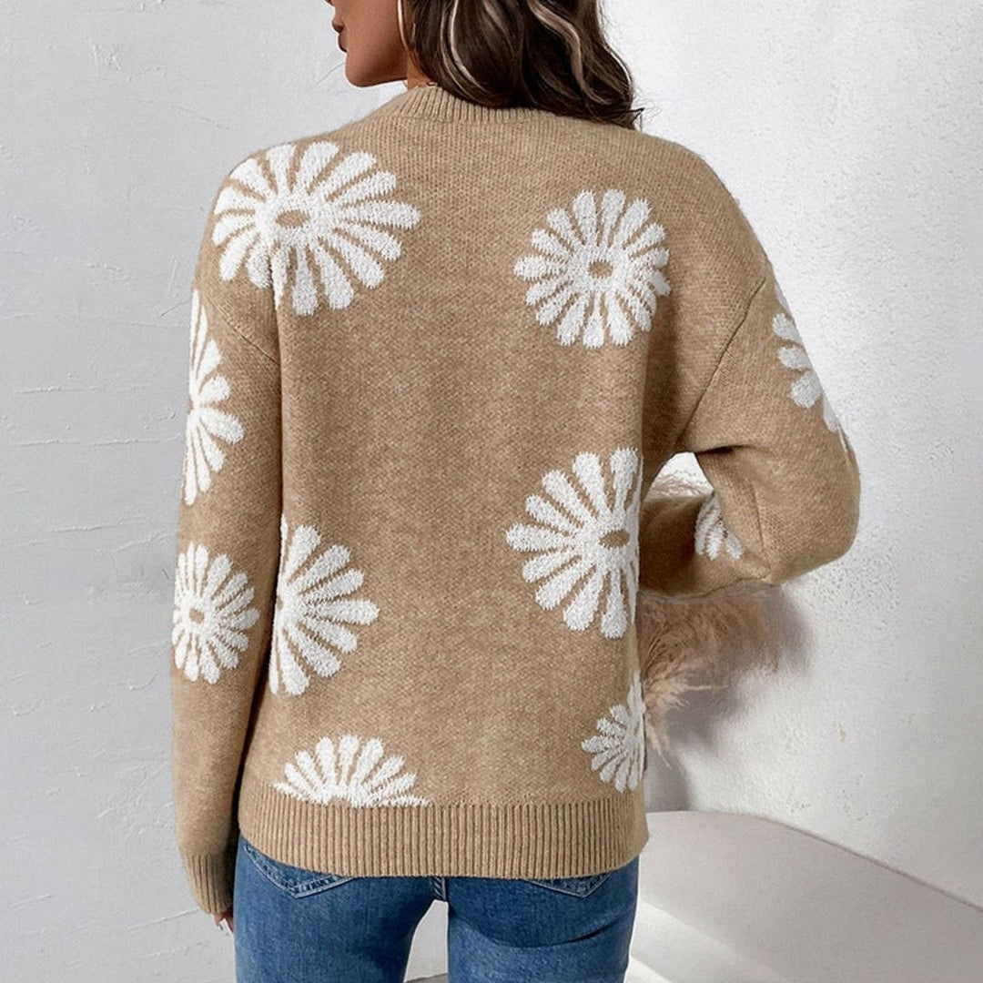 Soraya | Women's Relaxed-Fit Floral Intarsia Knit Round-Neck Jumper