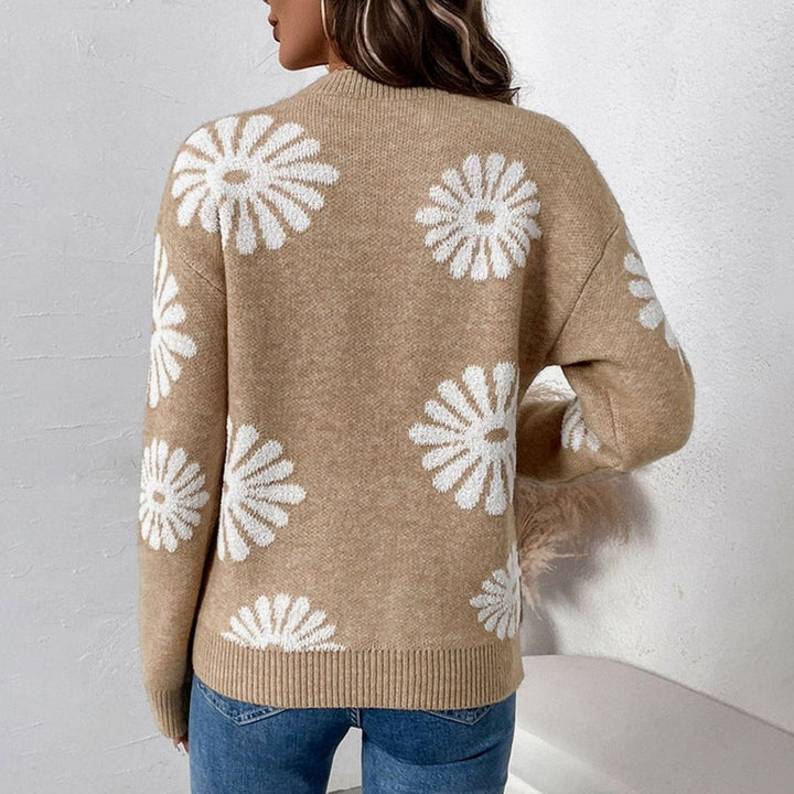 Soraya | Women's Relaxed-Fit Floral Intarsia Knit Round-Neck Jumper