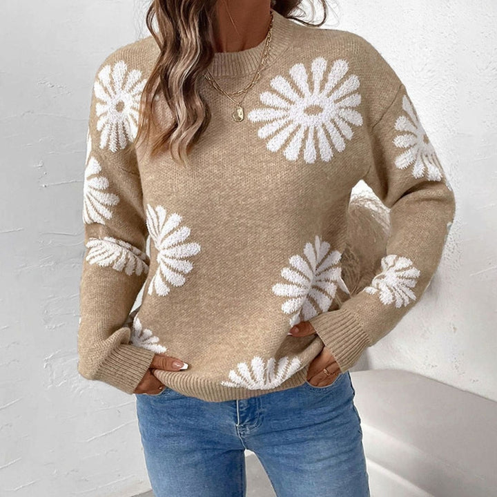 Soraya | Women's Relaxed-Fit Floral Intarsia Knit Round-Neck Jumper